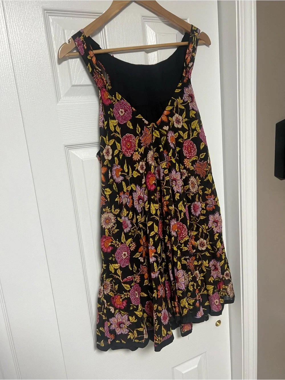 Free People Oh Baby Floral Mini Dress Black Multicolor Boho XS